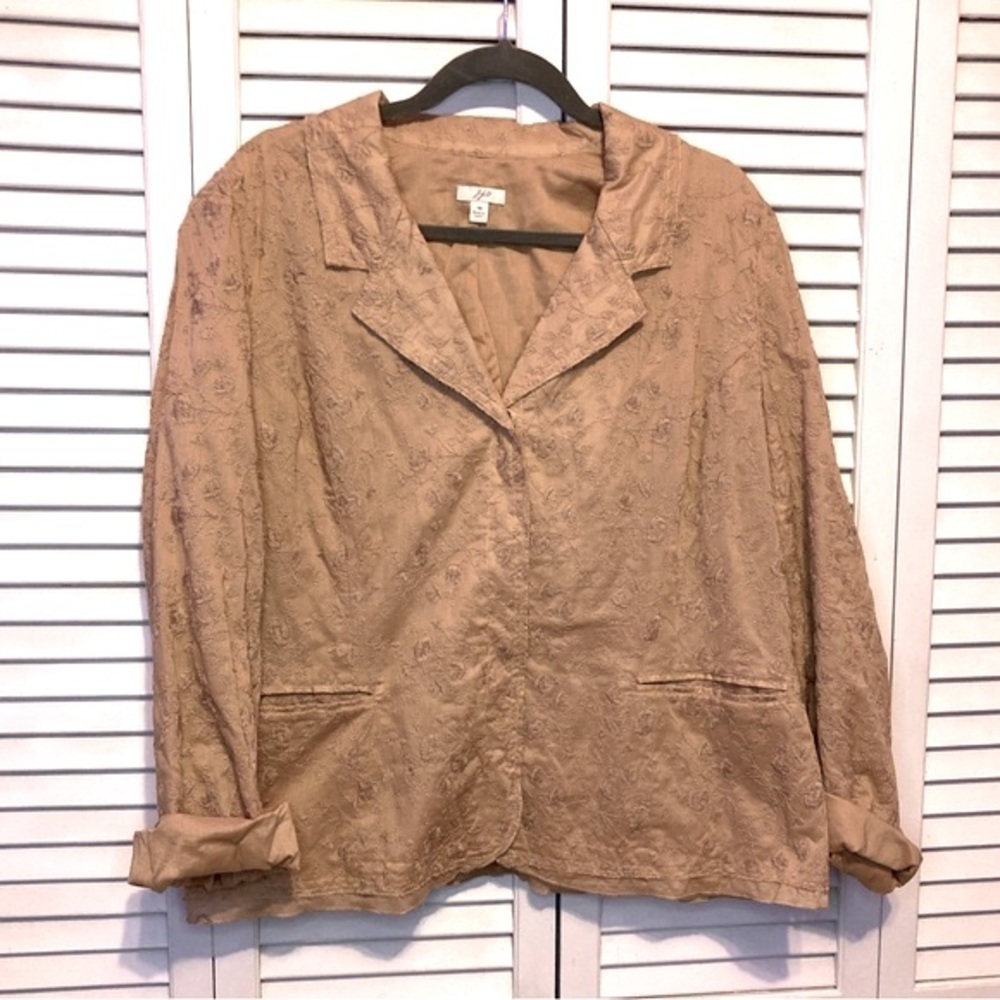 J. Jill Tan Embroidered Lined Blazer Jacket Size 18